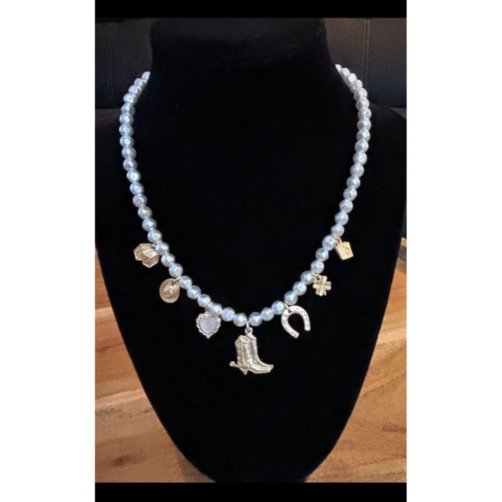 House of Harlow 1960 Pearl Bead Charm Necklace with Gold-Tone Charms